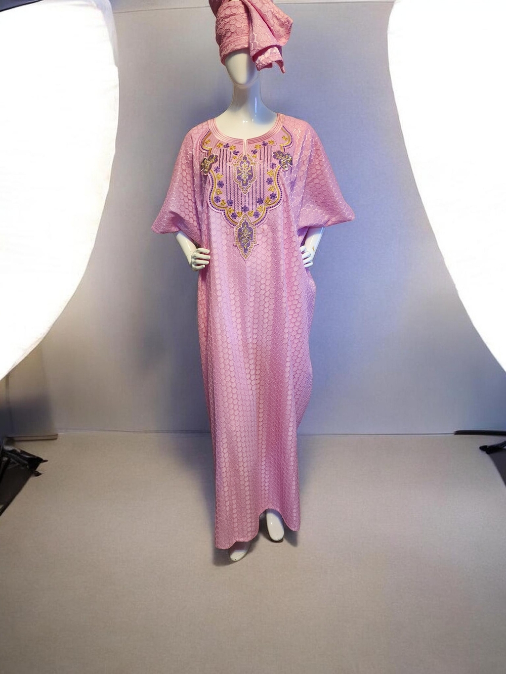 Pink Embroidered Kaftan Dress
